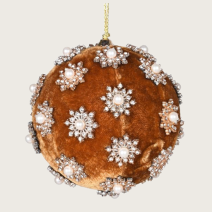 Caramel Velvet Pearl & Diamante Christmas Bauble