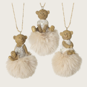 Fluffy Pom Pom Christmas Bear Decorations