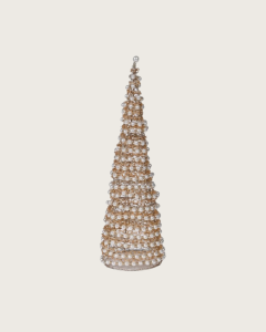 Aurelia decorative Christmas tree featuring ivory faux pearls and intricate gold-tone detailing in an elegant tapered design