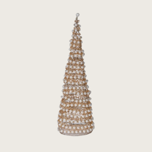 Aurelia decorative Christmas tree featuring ivory faux pearls and intricate gold-tone detailing in an elegant tapered design