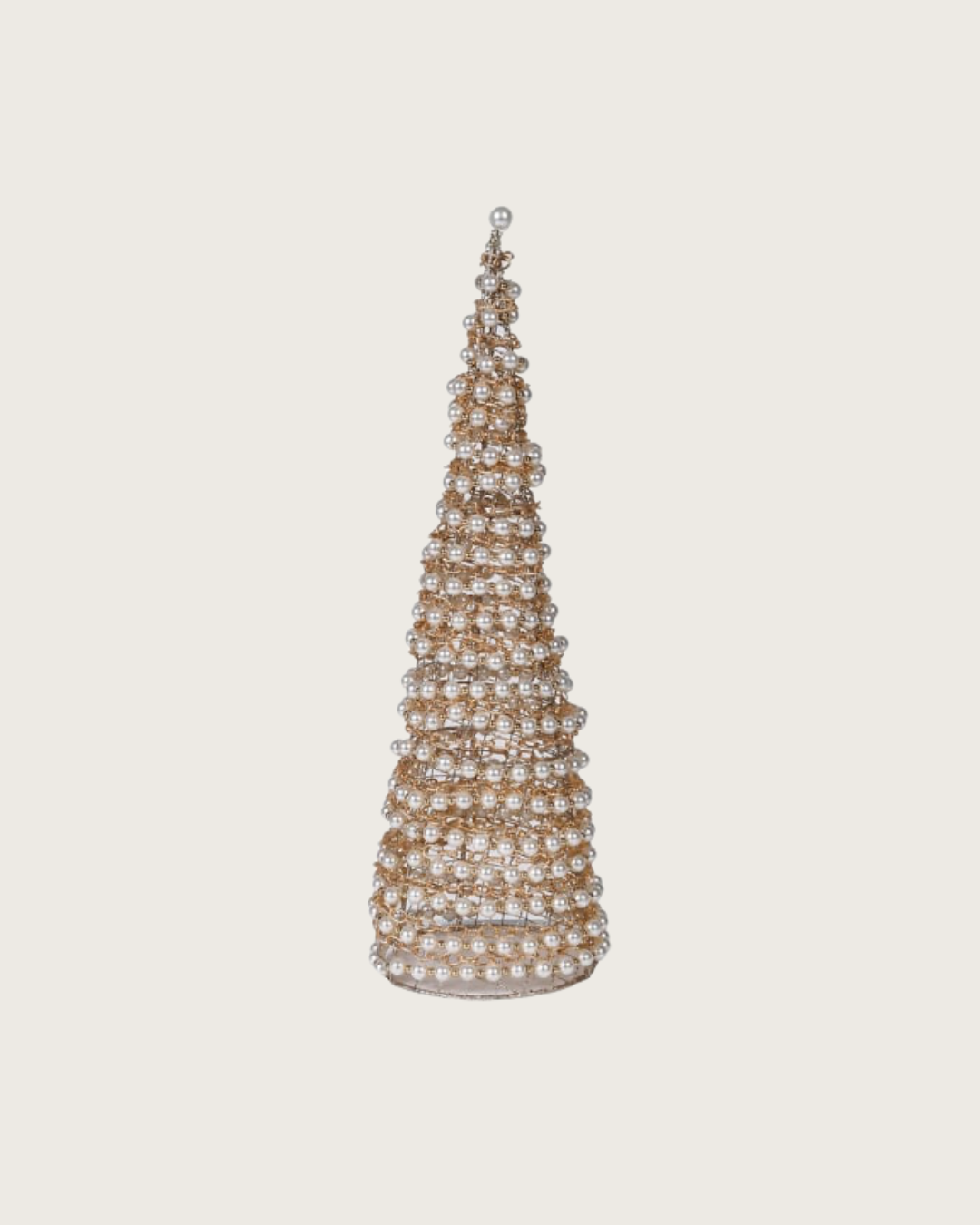 Aurelia decorative Christmas tree featuring ivory faux pearls and intricate gold-tone detailing in an elegant tapered design