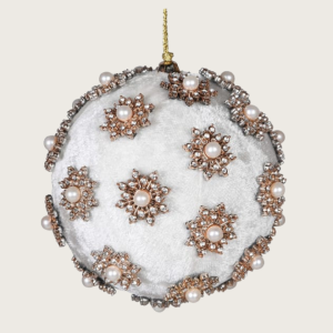 Ivory Velvet Pearl & Diamante Christmas Bauble