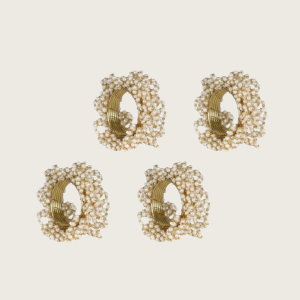 Pearl & Gold Beaded Napkin Rings – Set of 4